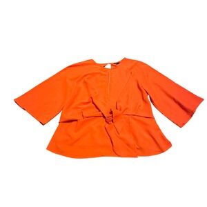 Topshop Womens Orange Front Knot Bell Sleeve Peplum Blouse Size 12 13D05NOGE